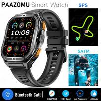 2025 Naujas GPS Išmanusis Laikrodis Vyrams 1,96 colio HD AMOLED Ekranas Kompasas Bluetooth Skambutis 5ATM Vandeniui Atsparus Sportinis Išmanusis Laikrodis Android iOS juoda