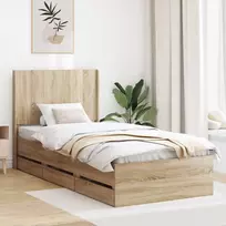 Lova Lovos rėmas su saugojimu ir nugara Sonoma ąžuolas 75 x 190 cm
