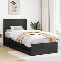 Lova Lovos rėmas su saugojimu ir nugara su stalčių Juoda 90 x 190 cm