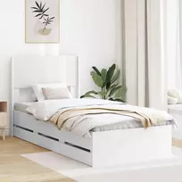 Lova Lovos rėmas su saugojimu ir nugara su stalčių Balta 75 x 190 cm