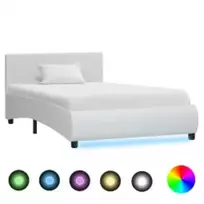 Lovos rėmas su LED, baltos spalvos, 100x200cm, dirbtinė oda