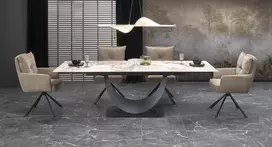 FERNANDO prailginamas stalas, baltas marmuras / juodas