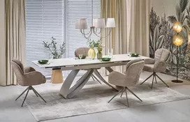 HILARIO extension table, light travertine/cashmere