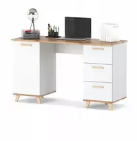 Rašomasis stalas Oslo 138 x 50 x 75 cm, baltas, 3 stalčiai, 1 durelės, skandinaviško stiliaus