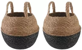 Vazonas su rankenomis 2 vnt. Juoda Ø 22 x 20 cm 100% Jūros žolė