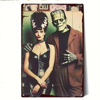 2D Flat, 1pc Vintage Frankenstein Metal Wall Art Sign - 20x30cm/8x12 Inch Iron Gothic Horror Decor with Classic Monster Couple 20x30cm（7.8x11.8inch）