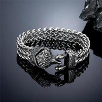 Retro Vikings Bear Norse Wolf Bracelets Men Punk Stainless Steel Mesh Chain Snake Eagle Animal Biker Wristband Icelandic Jewelry 19cm