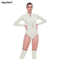 AquaSwirl 2mm Neoprene Split Wetsuit for Snorkeling , Sexy Stand Collar Full Sleeve Suit with Front Zipper M