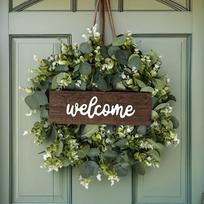 Sveikinimo eukalipto vainikas su pinigų lapais durų ženklas Simulation Wreath 40cm gray