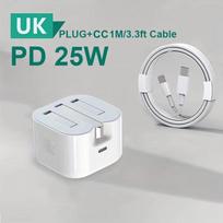 Foldable UK Plug 25W USB-C Port Fast Charging QC3.0 PD Type C Wall Charger Quick Charge Power Adapter for 16/15 Travel UK Charger and C- C balta