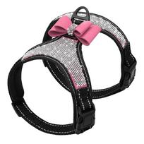 Fashion Reflective Bling Rhinestone Dog Harness Nylon Pitbull Pug Small Medium Dogs Harnesses Vest With Bowknot Dog Accessories S