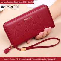GERUOLA Women's RFID Blocking Leather Long Wallet vyno raudonos spalvos