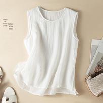 2026 Elegant Summer Double-Layer Linen Sleeveless T-shirt XXL balta