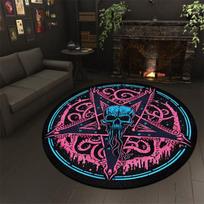 1pc Gothic Pentagram Skull Round Mat - Deep Blue And Pink Mysterious Design, Suitable for Living Room, Bedroom, Or Home Decor, Gothic Home D 80cm