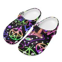 White EVA Clogs with Neon Peace Sign Print, Lightweight Slip On Garden Shoes, Breathable Beach Sandals, Indoor Outdoor Slippers for Men Women 36 balta