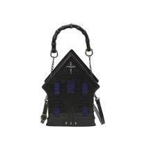 Punk Style Novelty Womens Crossbody Bag House Shaped Halloween Shoulder Bags Gloomy Castle Gothic Handbag Purse for Girls mėlyna