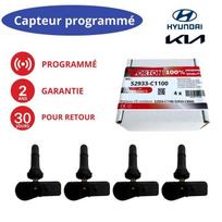 4x Programmed TPMS Sensors Hyundai 433 MHz for i20, ix35, Tucson, Santa Fe, Bayon – 52933-C1100 / C8000