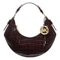 MICHAEL KORS Koa Koa Auksinis Metalinis Detalus Logotipo Pakabukas Krokodilo Odos Pečių Krepšys Vidutinio Dydžio Moteriškas Šokoladinis auksas