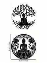 Black Zen Buddha Lotus Metal Wall Art, Weatherproof Indoor Outdoor Spa Decor (Multicolor,TY7301+TY4321) įvairiaspalvis