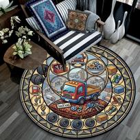 Truck Kingdom Icons Round Area Rug Under Office Chairs Bedroom Living Room Home Decor 80cm x 80cm