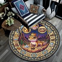 Royal Desert Lizard Round Area Rug Under Office Chairs Bedroom Living Room Home Decor 80cm x 80cm