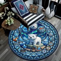 Polar Bear Glass Round Area Rug Under Office Chairs Bedroom Living Room Home Decor 80cm x 80cm
