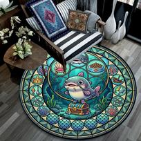 Underwater Adventure Fish Round Area Rug Under Office Chairs Bedroom Living Room Home Decor 80cm x 80cm