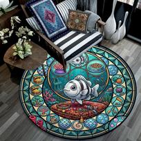 Underwater Kingdom Fish Round Area Rug Under Office Chairs Bedroom Living Room Home Decor 80cm x 80cm
