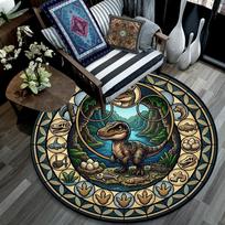 Dinosaur Kingdom Glass Round Area Rug Under Office Chairs Bedroom Living Room Home Decor 80cm x 80cm