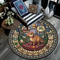 Dinosaur Kingdom Glass Round Area Rug Under Office Chairs Bedroom Living Room Home Decor 80cm x 80cm