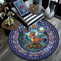 Dinosaur Kingdom Glass Round Area Rug Under Office Chairs Bedroom Living Room Home Decor 80cm x 80cm