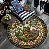 Prehistoric Glass Round Area Rug Under Office Chairs Bedroom Living Room Home Decor 80cm x 80cm