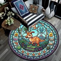 Dinosaur Glass Scene Round Area Rug Under Office Chairs Bedroom Living Room Home Decor 80cm x 80cm