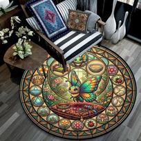 Butterfly Kingdom Mandala Round Area Rug Under Office Chairs Bedroom Living Room Home Decor 80cm x 80cm