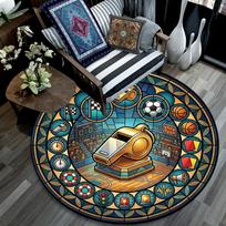 Sports Symbols Circle Round Area Rug Under Office Chairs Bedroom Living Room Home Decor 80cm x 80cm