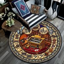 Music Instruments Showcase Round Area Rug Under Office Chairs Bedroom Living Room Home Decor 80cm x 80cm