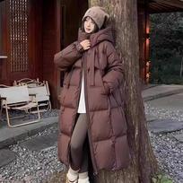 Žieminiai ilgi paltai moterims, paltas su gobtuvu, madingas, storas, šiltas moteriškas parkas, korėjietiško stiliaus žieminis švarkas XS kava