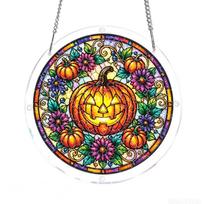 Acrylic Halloween Suncatcher Puzzle - Flat Pumpkin for Window Decor One Size