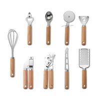 9 PCS Stainless Steel Kitchen Utensil Set with Wooden Handle Kitchen Gadget Set  Home Kitchen