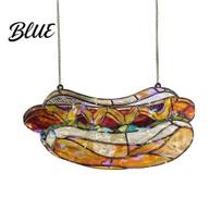 Colorful Acrylic Suncatchers Hot Dog Stained Glass Suncatcher Retro Window Hanging Ornament with Pattern Decor Metal Chain Rainbow Prism for