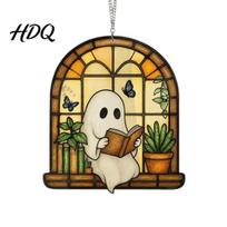 Durable Clear Acrylic Suncatcher Halloween Ghost Reading Sun Catcher Stained Glass Style Window Hanging Catcher Ornament Cute for Home Garden Decor S 1pc