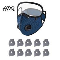 Construction Work Mask Reusable Carbon Filter Dust with Adjustable Goggles 6-Layer Face Outdoor Guard 10 Filters Protection Breathing Valve, tamsiai mėlyna spalva