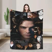 The Vampire Diaries Damon Salvatore TV Series Blanket Quality Soft Warm Throw Blanket Autumn Travel Home Decor Graphic Bedspread Size: 75*100cm, Weight: 230 GSM
