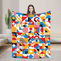 Bauhaus Modern Geometric Pattern Warm Blanket Airplane Plush Bedding Throws Aesthetic Couch Bed Flannel Bedspread Sofa Bed Cover Size: 75*100cm, Weight: 230 GSM