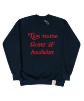 Graver [Unisex] Script Drawing Logo Sweatshirt_Navy Navy_Red Logo/M