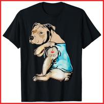Pitbull Dog I Love Dad Tattoo Funny Family Black Cotton T-Shirt S-5XL M