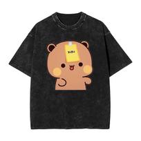 BUBU DUDU Washed T Shirt Men Cute Bear Vintage Simple T Shirts Summer O-Neck Kawaii Tees Custom DIY Plus Size Clothes S įvairiaspalvis
