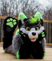 Green Grey White Long Fur Husky Dog Fox Purple Blue Mascot Costume Fursuit Halloween Suit Cosplay Christmas 150-170cm
