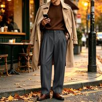 Men's Straight Leg Dress Pants Relaxed Fit Wide Leg Casual Trousers S
