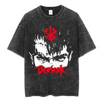 Vintažiniai skalbti Anime Berserk Guts veido marškinėliai Kardininkas Gatsu Aukojimas Zodd marškinėliai Vyrams Moterims Medvilniniai Laisvalaikio Oversized marškinėliai S įvairiaspalvis